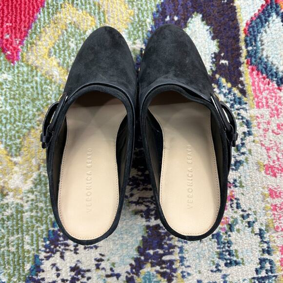 $199 Veronica Beard Neutral Black Suede Leather Chunky Platform Dacey Clogs 9 - Picture 5 of 9